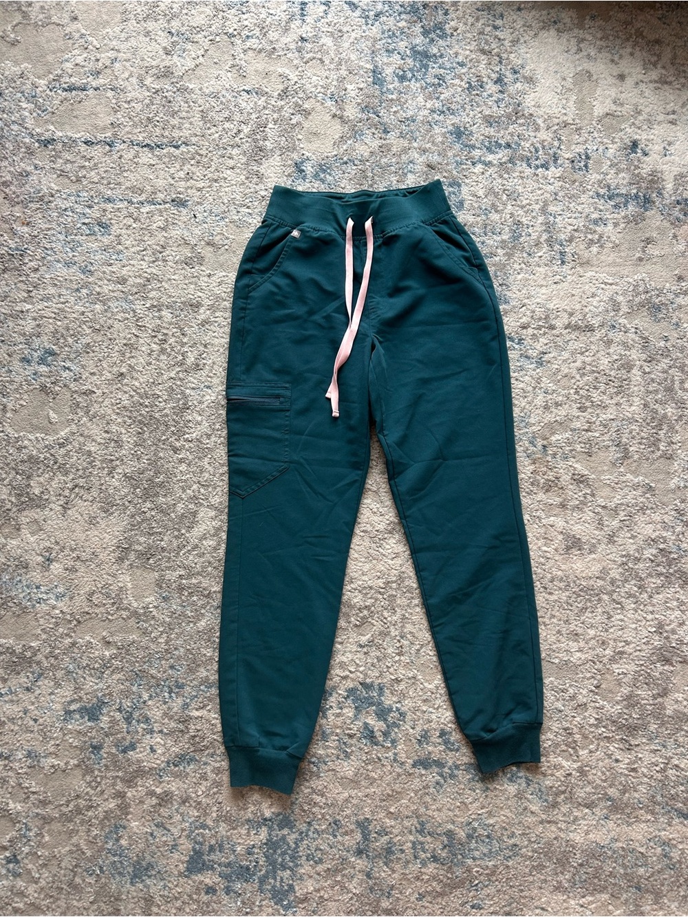 Figs Teal Jogger Pants with Pink Drawstring
